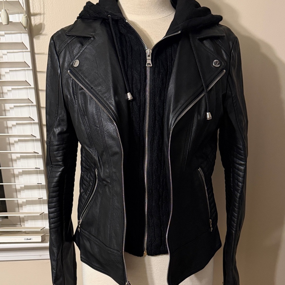 Guess Black Pleather Women's Jacket Size Medium
